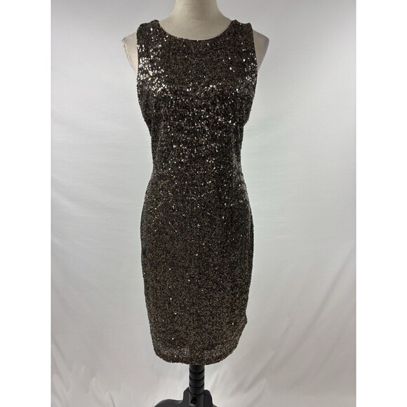 Badgley Mischka Mark & James Sequin Dress Black Gold Size Large Sleeveless - Picture 1 of 11